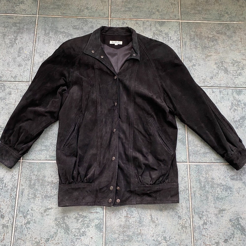 Vintage Black Suede Oversize Bomber Jacket